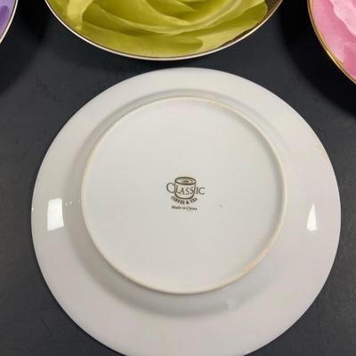 LOT 31: Classic Coffee and Tea Rainbow of Roses Cups, Saucers and Cookie Plates All in Oringinal Round Boxes