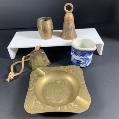 LOT32: Big Brass Collection Featuring a Brass Cat Door Stop, Candle Stick Solders, Bells. Basket and More