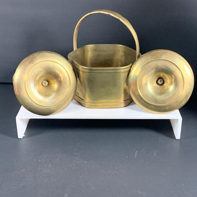 LOT32: Big Brass Collection Featuring a Brass Cat Door Stop, Candle Stick Solders, Bells. Basket and More