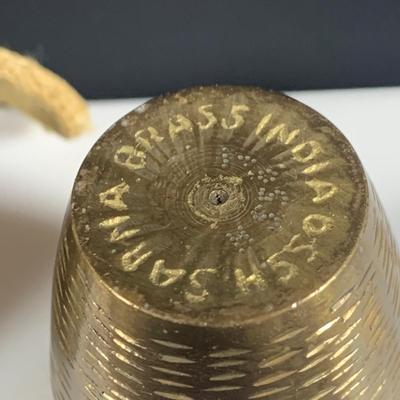 LOT32: Big Brass Collection Featuring a Brass Cat Door Stop, Candle Stick Solders, Bells. Basket and More