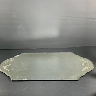 LOT 34: Glass Mirror Tray with Beautiful Stering Silver on Glass Vase, Pewter Vase, Staffordshire Porcelain Bell, Porcelain Egg Shaped...