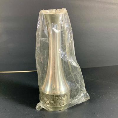 LOT 34: Glass Mirror Tray with Beautiful Stering Silver on Glass Vase, Pewter Vase, Staffordshire Porcelain Bell, Porcelain Egg Shaped...