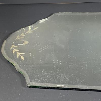 LOT 34: Glass Mirror Tray with Beautiful Stering Silver on Glass Vase, Pewter Vase, Staffordshire Porcelain Bell, Porcelain Egg Shaped...