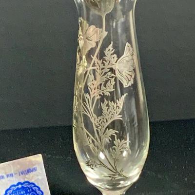 LOT 34: Glass Mirror Tray with Beautiful Stering Silver on Glass Vase, Pewter Vase, Staffordshire Porcelain Bell, Porcelain Egg Shaped...