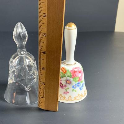 LOT 34: Glass Mirror Tray with Beautiful Stering Silver on Glass Vase, Pewter Vase, Staffordshire Porcelain Bell, Porcelain Egg Shaped...