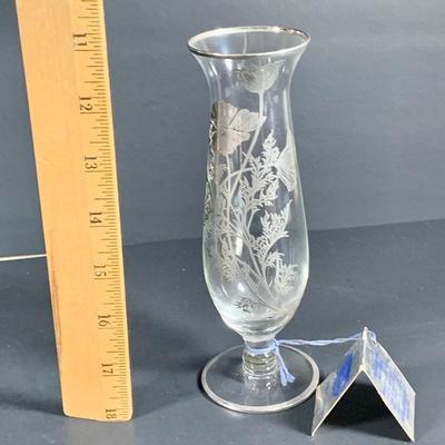 LOT 34: Glass Mirror Tray with Beautiful Stering Silver on Glass Vase, Pewter Vase, Staffordshire Porcelain Bell, Porcelain Egg Shaped...