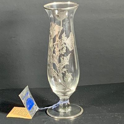 LOT 34: Glass Mirror Tray with Beautiful Stering Silver on Glass Vase, Pewter Vase, Staffordshire Porcelain Bell, Porcelain Egg Shaped...