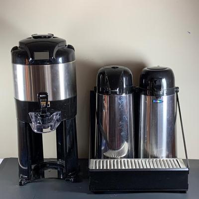 LOT38: Bunn PN: 42700 Thermofresh Commericial Coffee Server and Set of 2 Commerical Stainless Steel Thermal Hot Beverage Despensers with...