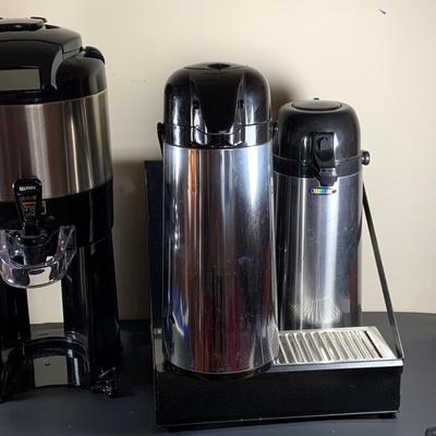 LOT38: Bunn PN: 42700 Thermofresh Commericial Coffee Server and Set of 2 Commerical Stainless Steel Thermal Hot Beverage Despensers with...