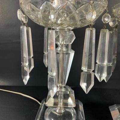 LOT 39: Vintage Pair of Crystal/Cut Glass Hurricane Table/Mantle Lamps
