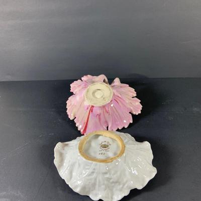 LOT 41: Victorian Collection Featuring Gold Rimmed French Garden Dinner Plate and Cookie Plates, Swans with Roses, Leaf Bowls by Lefton...