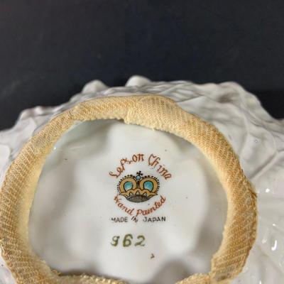 LOT 41: Victorian Collection Featuring Gold Rimmed French Garden Dinner Plate and Cookie Plates, Swans with Roses, Leaf Bowls by Lefton...