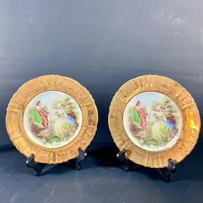 LOT 41: Victorian Collection Featuring Gold Rimmed French Garden Dinner Plate and Cookie Plates, Swans with Roses, Leaf Bowls by Lefton...