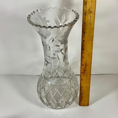 LOT 42: Beautiful Collection of Crystal and Silver Plate Including a Large Crystal Flower Vase, Russian Candy Dish Silver Plated Salt and...