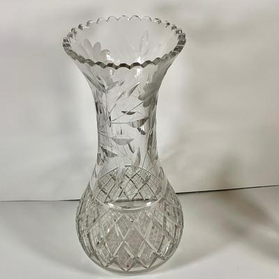 LOT 42: Beautiful Collection of Crystal and Silver Plate Including a Large Crystal Flower Vase, Russian Candy Dish Silver Plated Salt and...