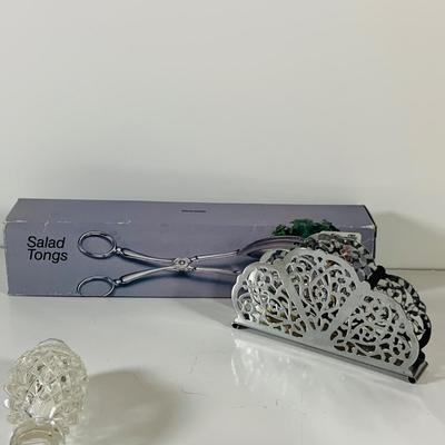 LOT 43: Collection of Crystal and Other Serving Essentials, Including a Crystal Pitcher, Salt and Pepper Shakes, Covered Butter Dish,...