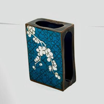 LOT 45: Cast Iron Dog Door and Flower Stop, Chinese Cloisonne and Carved Stone Matchbox Case and Vintage Bronze Dog and Onyx Pin/Trinke Tray