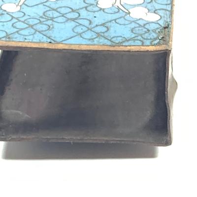 LOT 45: Cast Iron Dog Door and Flower Stop, Chinese Cloisonne and Carved Stone Matchbox Case and Vintage Bronze Dog and Onyx Pin/Trinke Tray