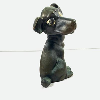 LOT 45: Cast Iron Dog Door and Flower Stop, Chinese Cloisonne and Carved Stone Matchbox Case and Vintage Bronze Dog and Onyx Pin/Trinke Tray