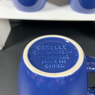LOT 51: Collection of Vintage Corelle by Corning Old Town Blue Plates, White Corelle Bowls and Blue Corelle Mugs and Flatware