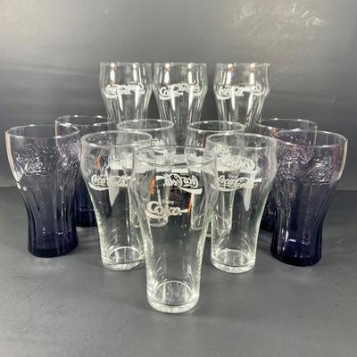 LOT 54: Collection of Vintage Coke - Coca Cola Drinking Glasses - 4 Purple and 8 Clear