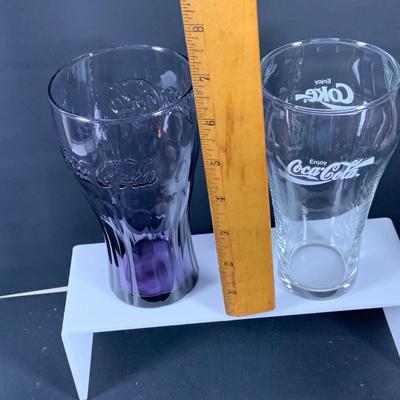 LOT 54: Collection of Vintage Coke - Coca Cola Drinking Glasses - 4 Purple and 8 Clear