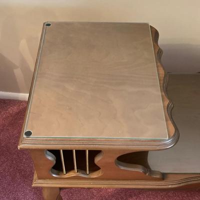 LOT 56: Pair of Wood Side Tables and Crystal / Brass Table Lamps