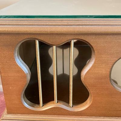 LOT 56: Pair of Wood Side Tables and Crystal / Brass Table Lamps