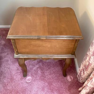 LOT 56: Pair of Wood Side Tables and Crystal / Brass Table Lamps