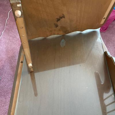 LOT 56: Pair of Wood Side Tables and Crystal / Brass Table Lamps