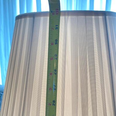 LOT 56: Pair of Wood Side Tables and Crystal / Brass Table Lamps