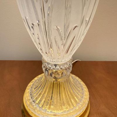 LOT 56: Pair of Wood Side Tables and Crystal / Brass Table Lamps