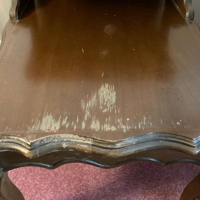 LOT 56: Pair of Wood Side Tables and Crystal / Brass Table Lamps