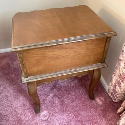 LOT 56: Pair of Wood Side Tables and Crystal / Brass Table Lamps