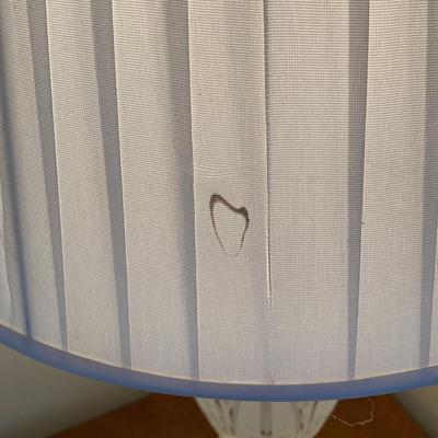 LOT 56: Pair of Wood Side Tables and Crystal / Brass Table Lamps