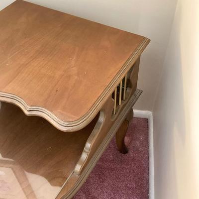 LOT 56: Pair of Wood Side Tables and Crystal / Brass Table Lamps