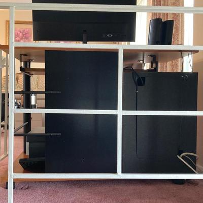 LOT 57: Desk with ASUS Monitor, HP Printer Serial #TH18G2Q009, Dell Speakers, Keyboard and Mouse