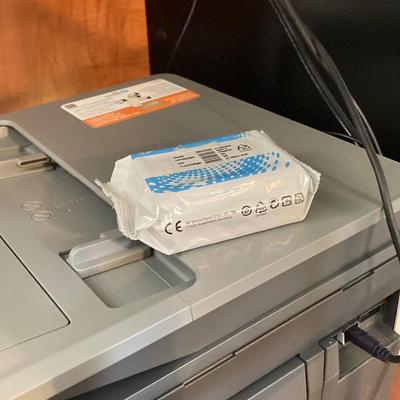 LOT 57: Desk with ASUS Monitor, HP Printer Serial #TH18G2Q009, Dell Speakers, Keyboard and Mouse