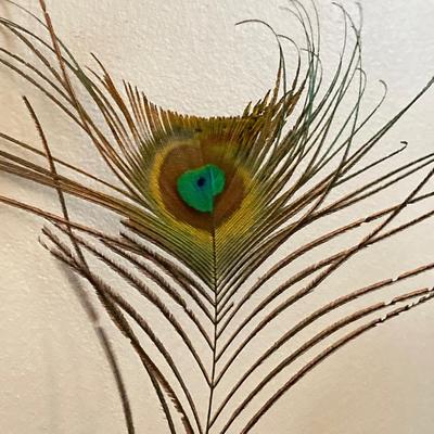 LOT 62: Vintage Hand Painted Asian Vase with Decorative Peacock Feathers