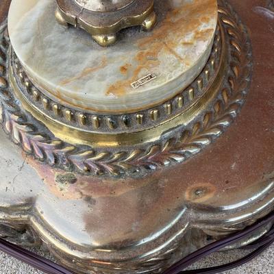 LOT 63: Pair of Vintage Brass / Onyx Torch Lamps