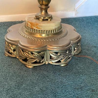 LOT 63: Pair of Vintage Brass / Onyx Torch Lamps