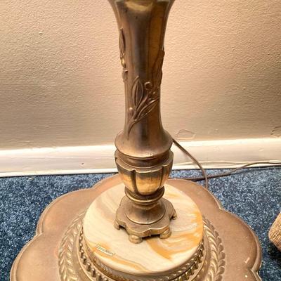 LOT 63: Pair of Vintage Brass / Onyx Torch Lamps