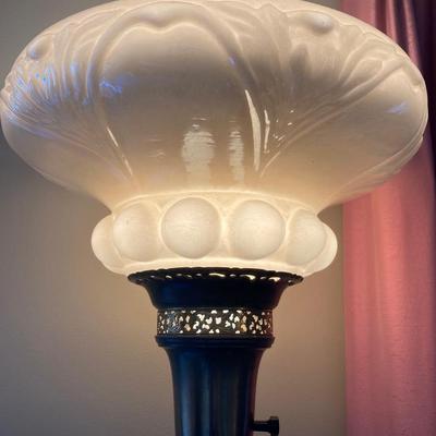 LOT 63: Pair of Vintage Brass / Onyx Torch Lamps