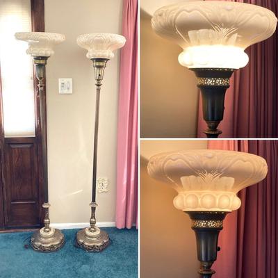 LOT 63: Pair of Vintage Brass / Onyx Torch Lamps