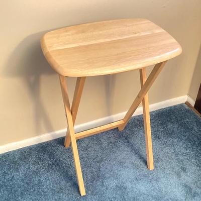 LOT 64: Set of Four Wood TV Tables with Holding Stand