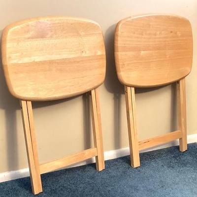 LOT 64: Set of Four Wood TV Tables with Holding Stand