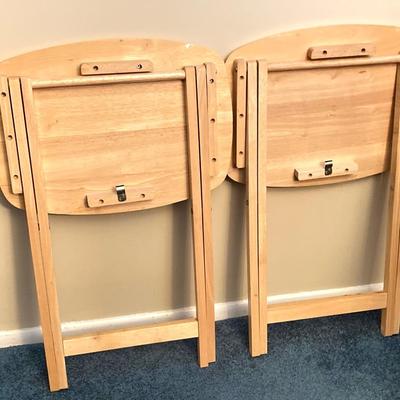 LOT 64: Set of Four Wood TV Tables with Holding Stand