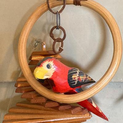 LOT 68: Decorative Vintage Wood Spinners, Carved Parrots and Metal Chimes