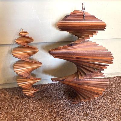 LOT 68: Decorative Vintage Wood Spinners, Carved Parrots and Metal Chimes