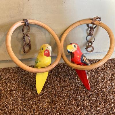 LOT 68: Decorative Vintage Wood Spinners, Carved Parrots and Metal Chimes